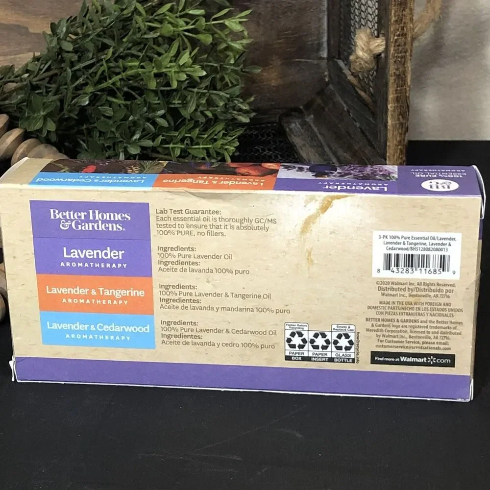 Better Homes & Gardens 3 Pack Pure Essential Oil Lavender Tangerine Cedarwood